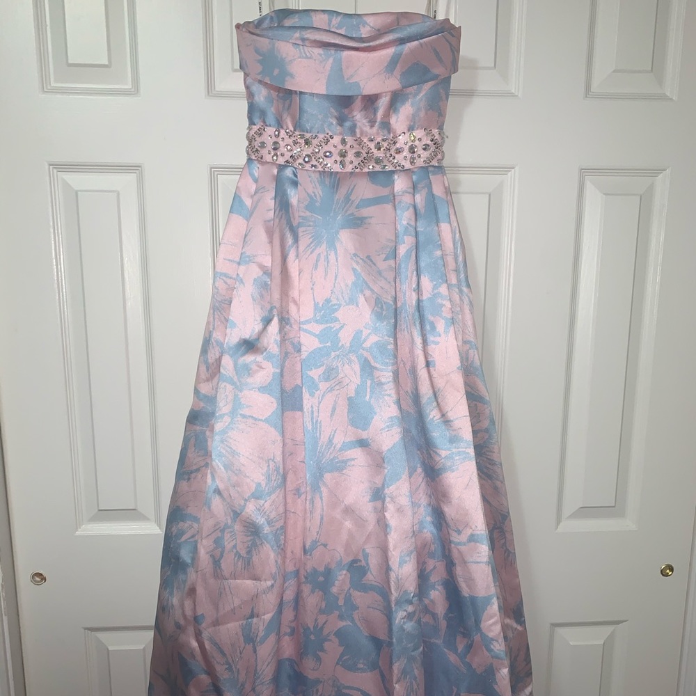Pink and Blue Floral Prom Dress